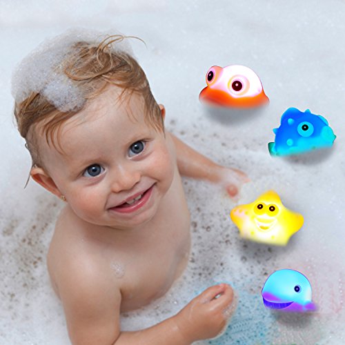 Bath Toys, 8 Pcs Light Up Floating Rubber animal Toys set, Flashing Color Changing Light in Water, CHIMAGER Baby Infants Kids Toddler Child Preschool Bathtub Bathroom Shower Games Swimming Pool Party
