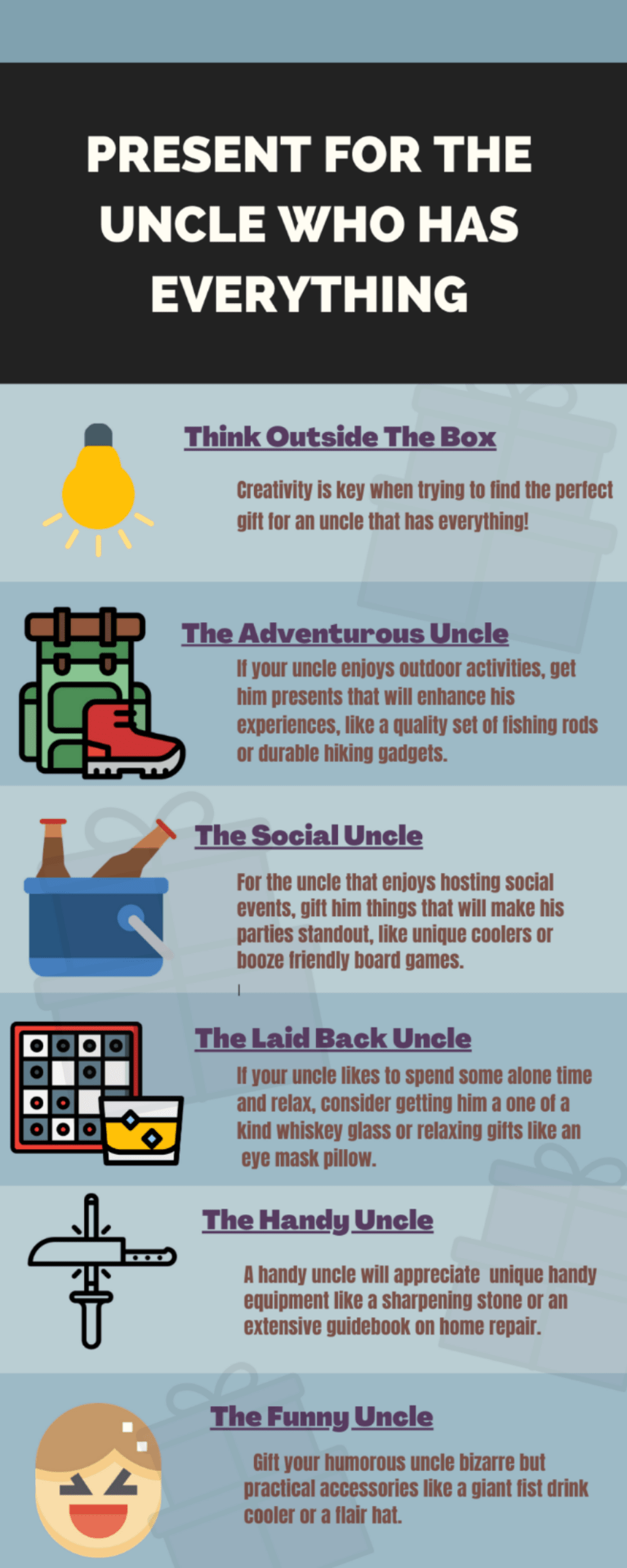 Infographic presents for uncle who has everything whattogetmy