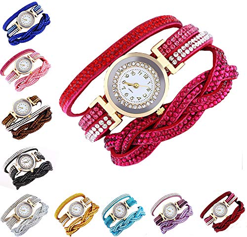 CdyBox Fashion Rhinestone Watch Twine Bracelet Women Luxury Quartz Wrist Watches(10 Pack)