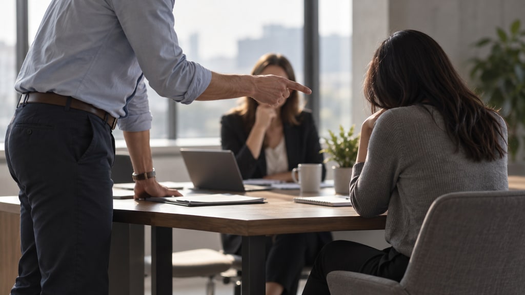 An editorial photograph illustrating coworker Conflict or Bullying? How to Tell and Act.