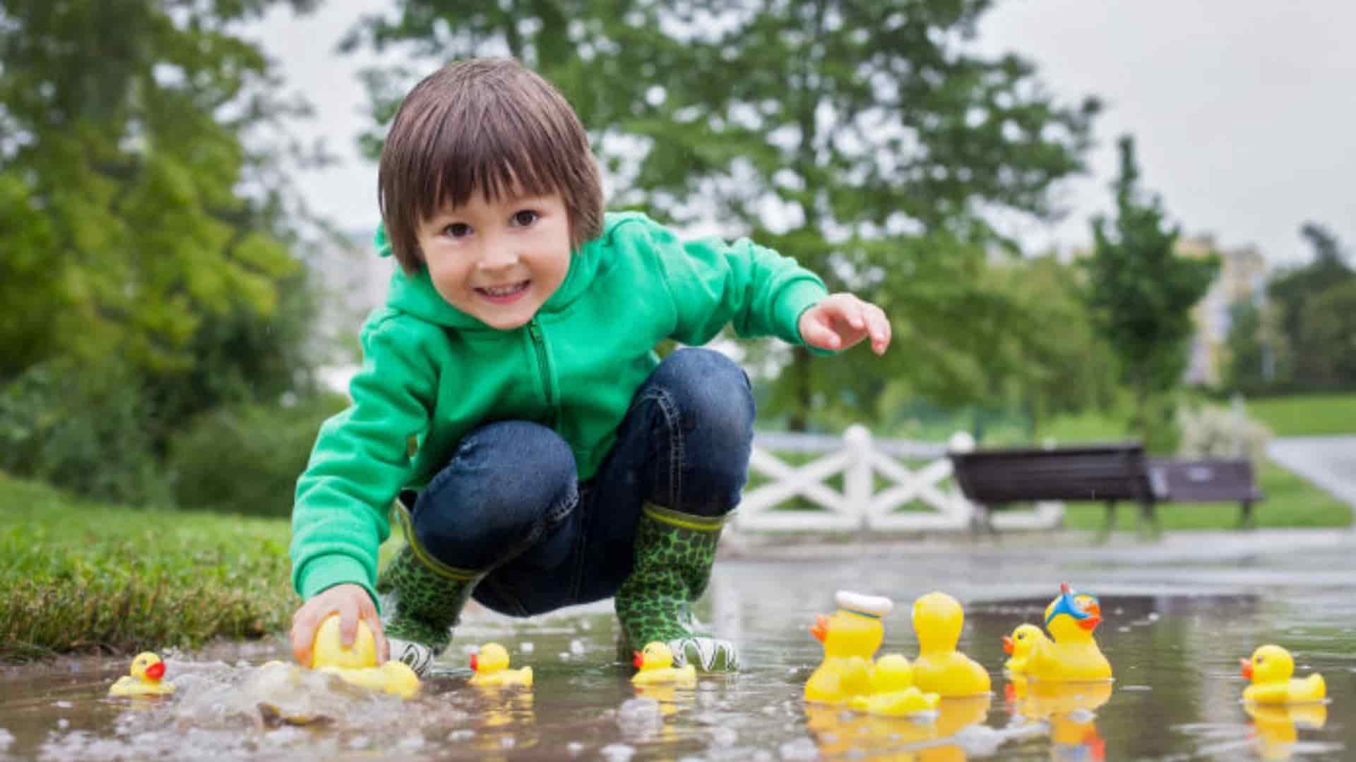Play with Water Toys in Puddles.
