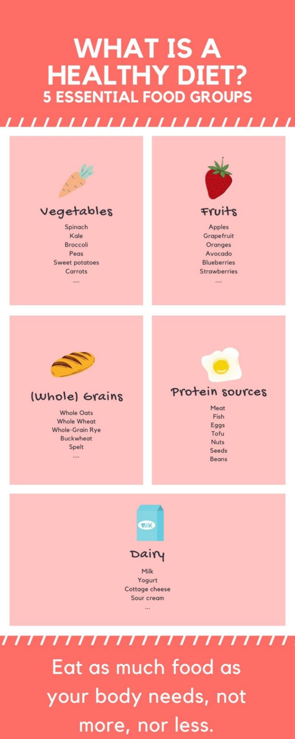 Infographic 5 essential food groups, healthy diet Checklist