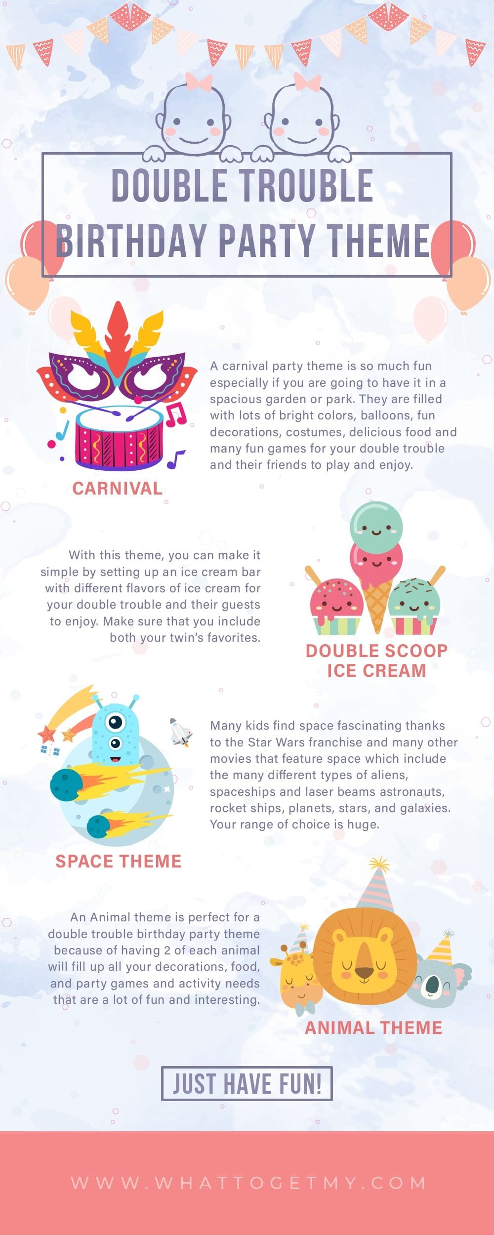 Infographic Double Trouble Birthday Party Theme Twins Checklist