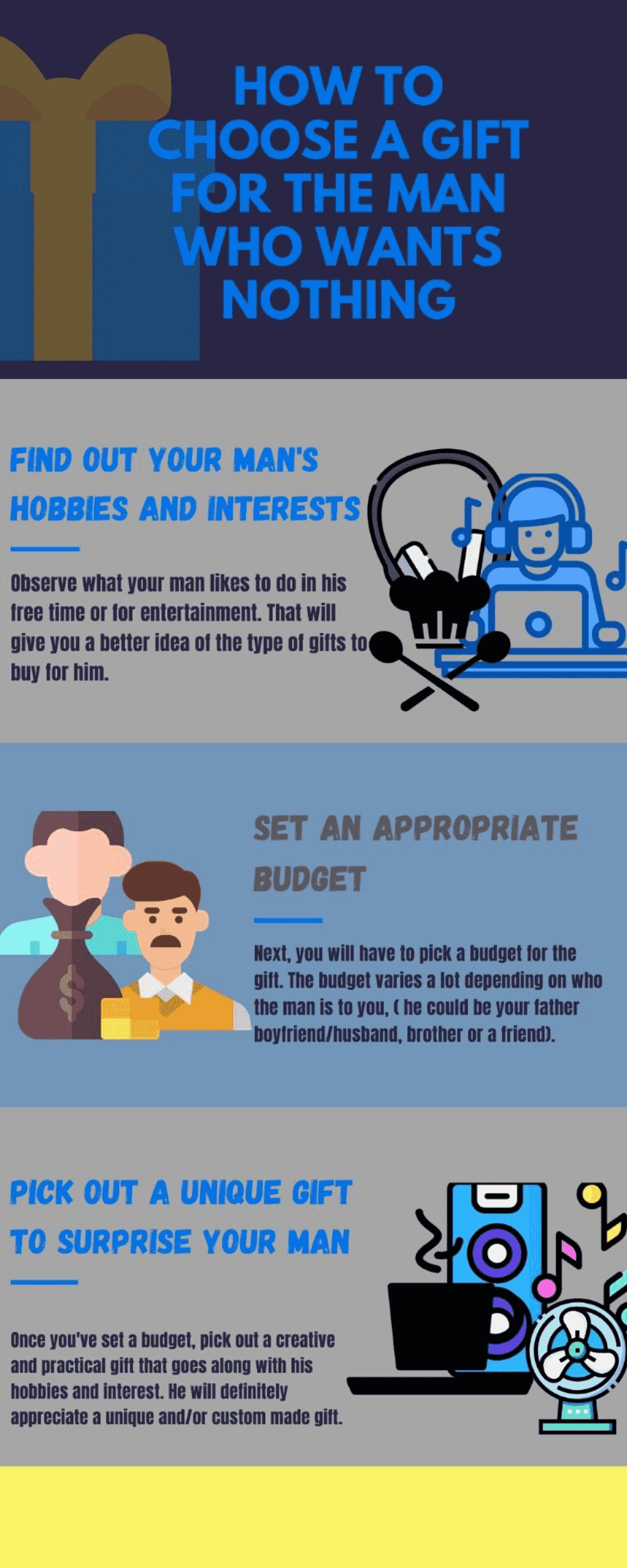 Infographic choose a gift for the man who wants nothing