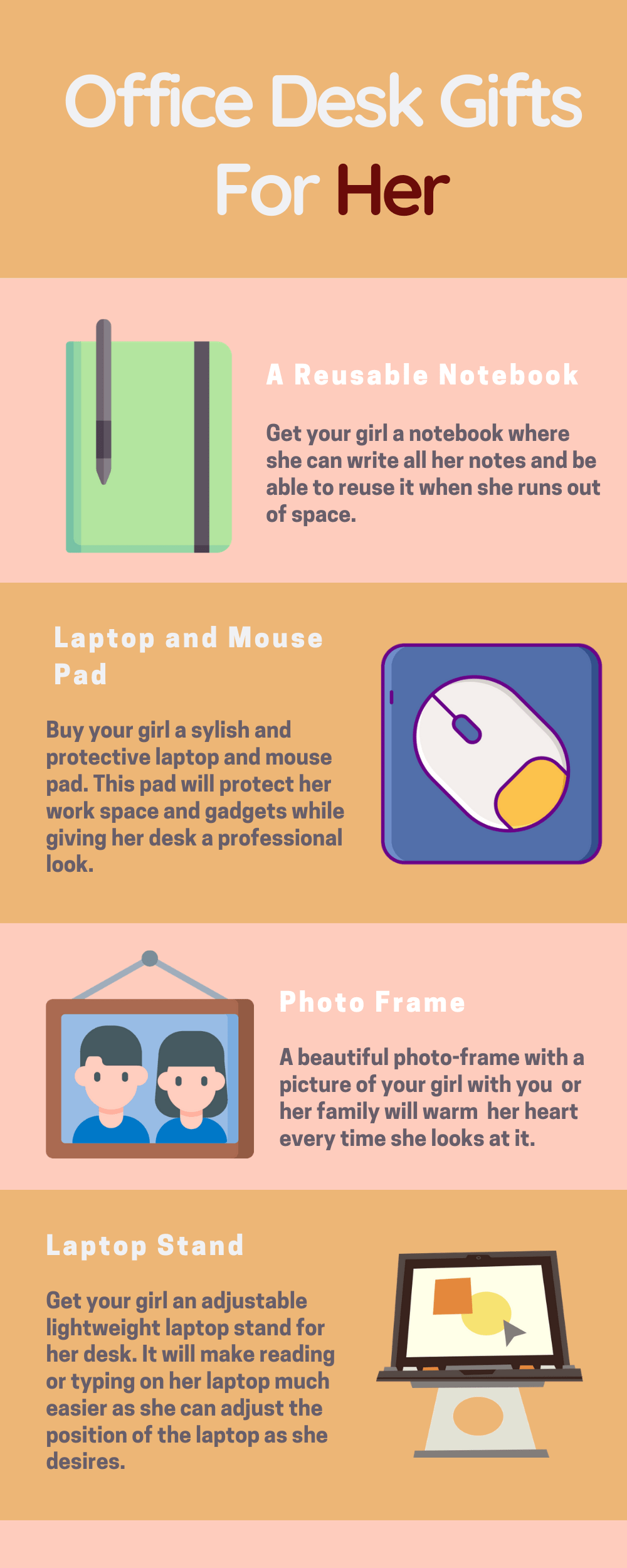 Infographic Office desk gifts for her