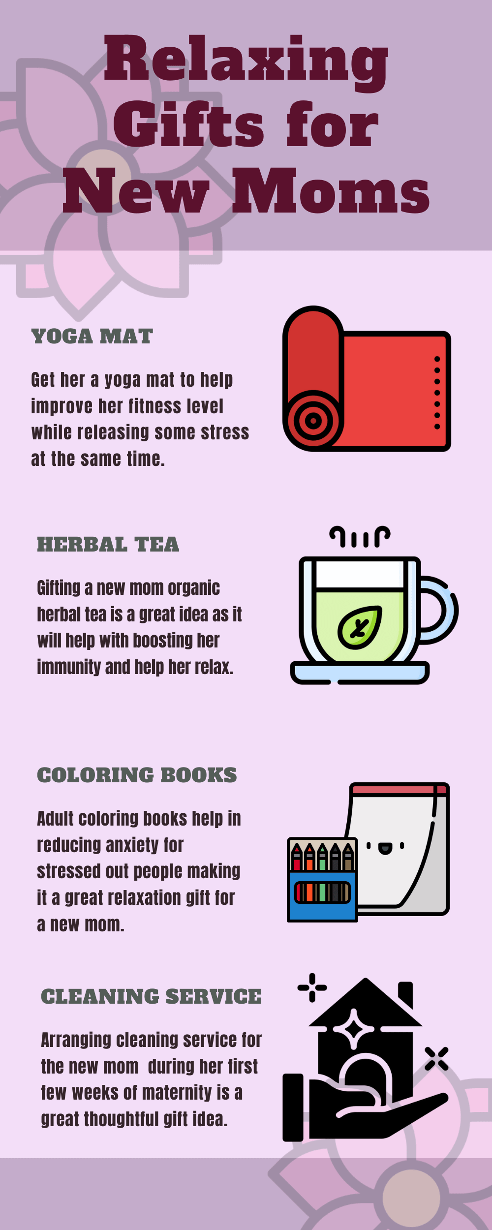 Infographic Relaxing gifts for new mom