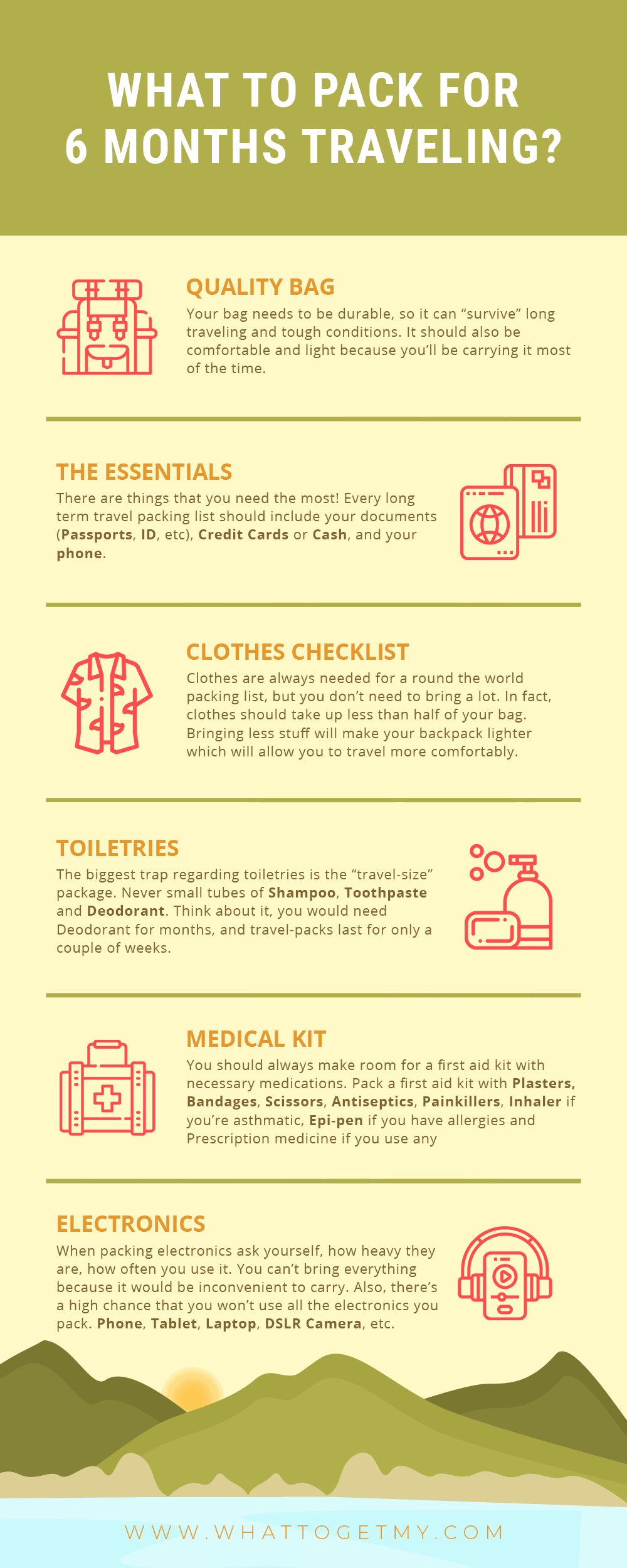 Infographic What to Pack for 6 Months Traveling