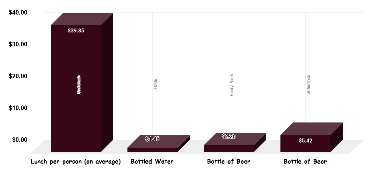 Cost of Select Amenities and Necessities At Select Beaches In The U.S. As Of 2019. Source Traveldailynews