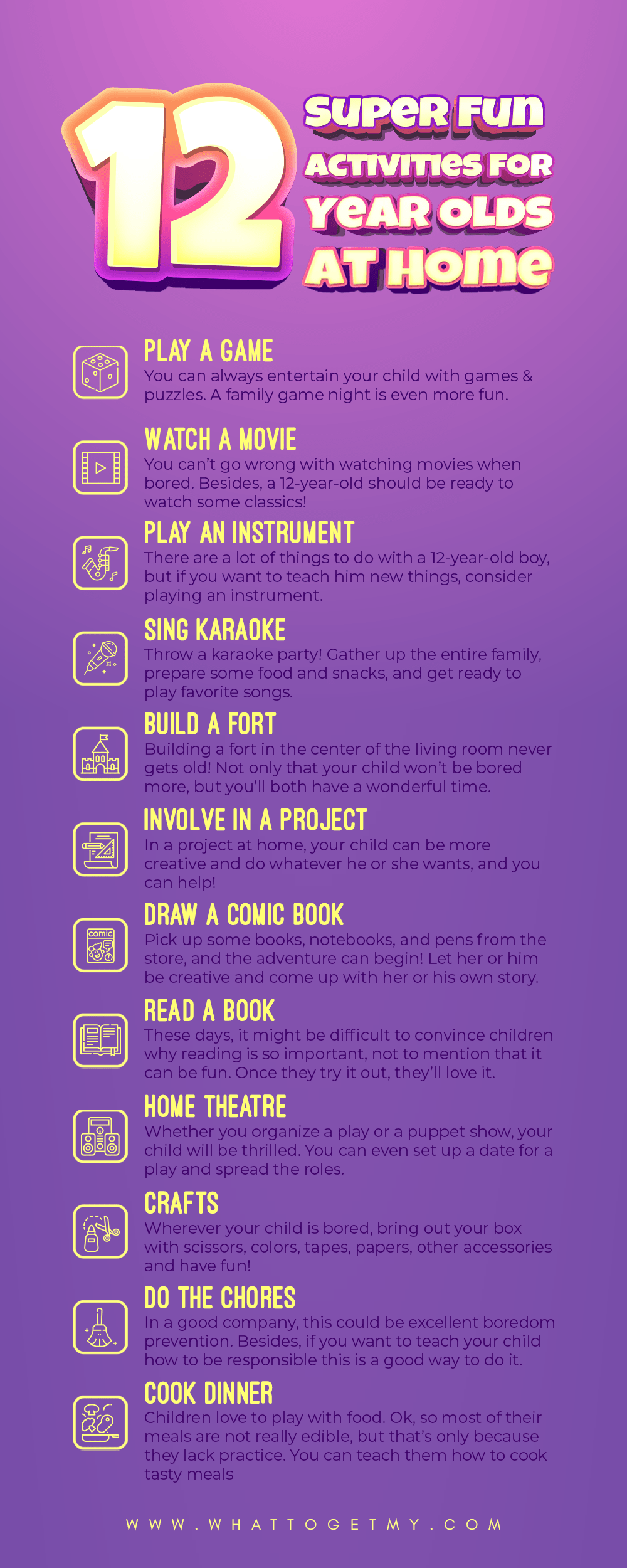 Infographic 12 Super Fun Activities for 12 Year Olds At Home