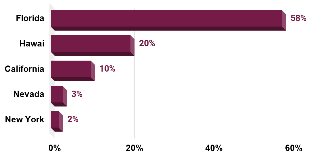 Leading winter domestic state destinations for travelers in the United States in 2014